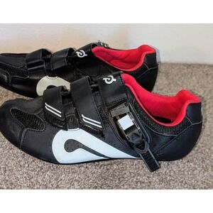 Peloton Cycling Shoes Indoor Exercise Bike Black Red Straps Size 9.5 Women 7 Men